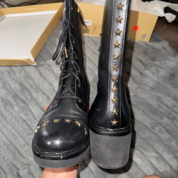 Michael Kors Black Combat Boots with Gold Accents - Picture 3 of 4